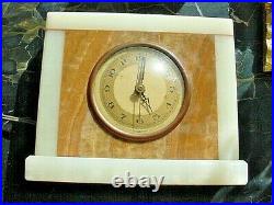 Vintage Hammond Clock Art Deco Onyx And Agate Mantle Whitehall Synchronous Elec