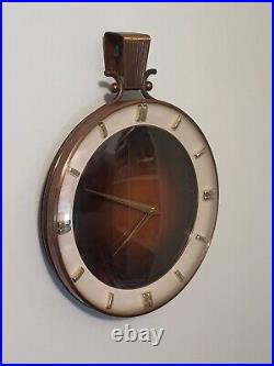 Vintage JUNGHANS Brown Brass Art Deco Round Analong Mechanical Wall Clock MCM