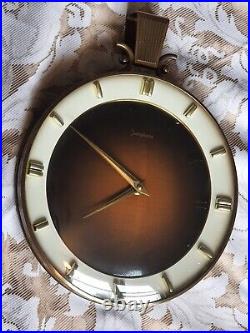 Vintage JUNGHANS Brown Brass Art Deco Round Analong Mechanical Wall Clock MCM