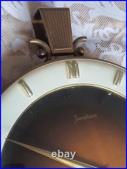 Vintage JUNGHANS Brown Brass Art Deco Round Analong Mechanical Wall Clock MCM