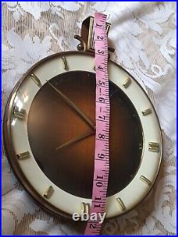 Vintage JUNGHANS Brown Brass Art Deco Round Analong Mechanical Wall Clock MCM