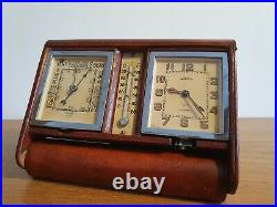 Vintage Jaeger (LeCoultre) leather weather-station / alarm clock / barometer
