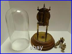 Vintage KUNDO Germany Brass & Glass Dome 400 Day Wooden Base Anniversary Clock