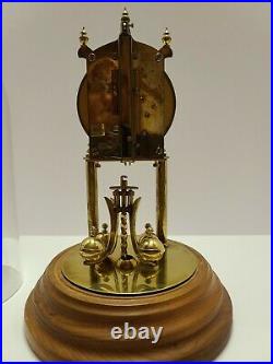 Vintage KUNDO Germany Brass & Glass Dome 400 Day Wooden Base Anniversary Clock