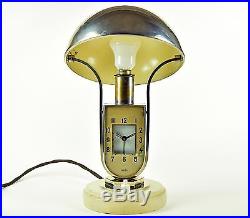 Vintage Lampe m. Uhr Tischuhr Tischlampe MOFÉM ART DECO clock light pendule lamp