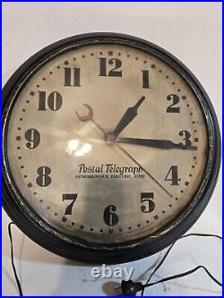 Vintage Large Hammond Postal Telegraph Wall Clock SX-15 20 Art Deco Metal Frame