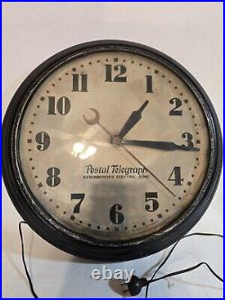 Vintage Large Hammond Postal Telegraph Wall Clock SX-15 20 Art Deco Metal Frame