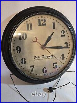 Vintage Large Hammond Postal Telegraph Wall Clock SX-15 20 Art Deco Metal Frame