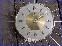 Vintage Lux Time RobertShaw Atomic Art Deco Starburst Wall Clock Battery NOS
