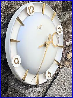 Vintage MID Century Art Deco Curved Courtley Clocks 7 Jewles Wall Clock (7c)