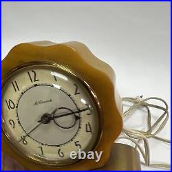 Vintage Mcclintock Art Deco Butterscotch Yellow Catalin Bakelite Electric Clock