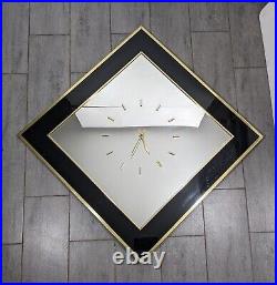 Vintage Mid Century Postmodern Art Deco Diamond Mirror Wall Clock Gold Black