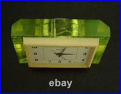 Vintage Molnija Manual Wind Russian Art Deco MCM Desk Clock Green Lucite Case