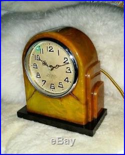 Vintage NEW HAVEN ART DECO Green / Amber Catelin BAKELITE Clock WORKS
