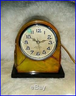 Vintage NEW HAVEN ART DECO Green / Amber Catelin BAKELITE Clock WORKS