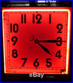 Vintage Neon Clock Sales Chicago Art Deco Square Red Neon Original Electric 40s