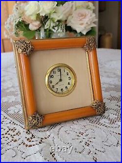 Vintage New Haven Butterscotch Bakelite Ormolu Brass Windup Clock Works