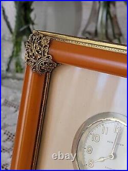 Vintage New Haven Butterscotch Bakelite Ormolu Brass Windup Clock Works