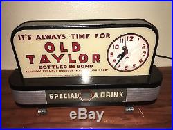 Vintage Old Taylor Kentucky Bourbon Whiskey Sign Clock Art Deco Back Bar Display