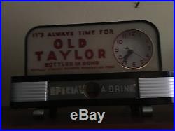 Vintage Old Taylor Kentucky Bourbon Whiskey Sign Clock Art Deco Back Bar Display