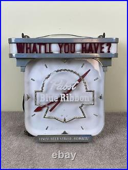 Vintage Pabst Blue Ribbon Electric Advertising Clock PBR Beer Bar Retro Art Deco