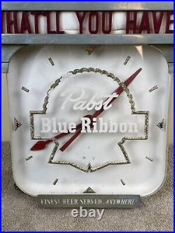 Vintage Pabst Blue Ribbon Electric Advertising Clock PBR Beer Bar Retro Art Deco