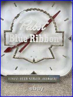 Vintage Pabst Blue Ribbon Electric Advertising Clock PBR Beer Bar Retro Art Deco