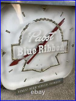 Vintage Pabst Blue Ribbon Electric Advertising Clock PBR Beer Bar Retro Art Deco