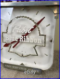 Vintage Pabst Blue Ribbon Electric Advertising Clock PBR Beer Bar Retro Art Deco