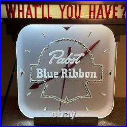 Vintage Pabst Blue Ribbon Electric Advertising Clock PBR Beer Bar Retro Art Deco