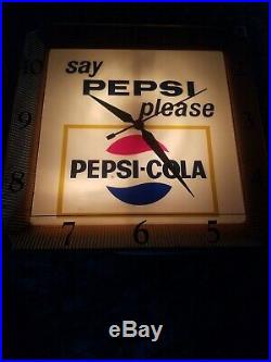 Vintage Pepsi Cola Advertising Clock Metal Frame Electric Art Deco Working