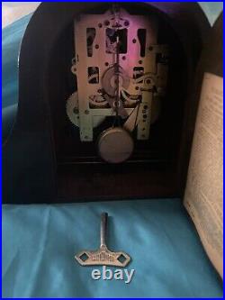 Vintage Plymouth Strike Tambour Mantle Clock 8 Day Chime Pendulum Ball & Key