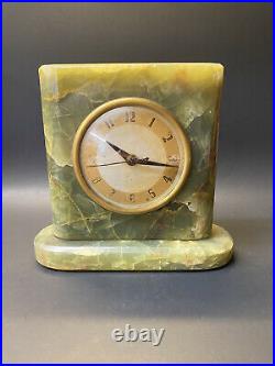 Vintage RARE 1930s Art Deco Green Agate Stone Electric Mantle Clock