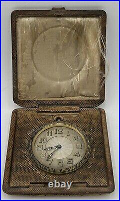 Vintage RARE Sandoz-Vuille 8-Day Travel Clock 1920s/1930s-Alligator/Snake Skin