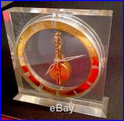 Vintage Rare LeCoultre Swiss Skeleton Lucite Art Deco Clock