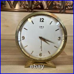 Vintage Rare ORIS Alarm Desk Clock Brass Swiss Made 7 JEWELS 8 DAY