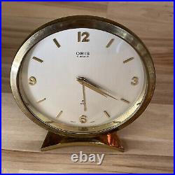 Vintage Rare ORIS Alarm Desk Clock Brass Swiss Made 7 JEWELS 8 DAY