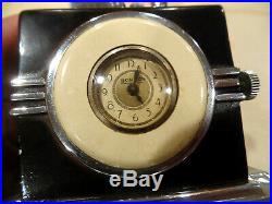 Vintage Ronson Tough Tip Art Deco Style Table Lighter & Clock Chrome Enamel