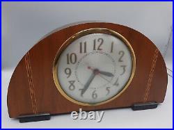Vintage SESSIONS Wood Mantle Table Clock Art Deco Inlaid Wood Beautiful Electric