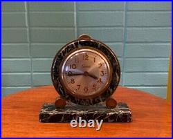 Vintage Sessions Art Deco Electric Mantel Clock Black Marble & Brass Works
