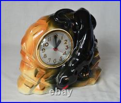 Vintage Sessions Black Panther Mantle Clock Art Deco Ceramic Working