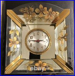 Vintage Sessions Mantle Clock (Model W) Art Deco Gold Flowers & Mirrored Glass