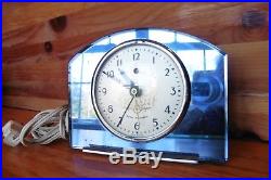 Vintage Seth Thomas Electric Mantel Clock Blue Mirror retro Art Deco Antique