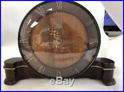 Vintage Smith's Art Deco Two Tone Wood Mantle Clock Runs Convex Glass