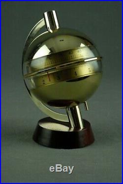Vintage Sputnik HUGER Clock & Thermometer Brass & Wood Art Deco 60s 70s 80s RARE