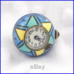 Vintage Sterling Silver Art Deco Enamel Clock Watch Pendant LDA9