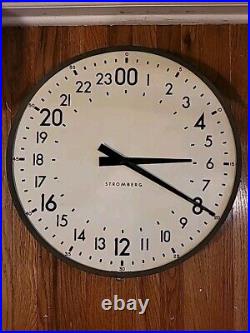 Vintage Stromberg Electric 24 Hour Military Wall Clock Large 21 Metal Art Deco