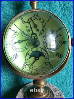 Vintage Swiss brass ball globe sphere moon dial calendar clock