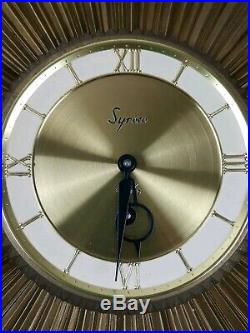 Vintage Syroco MidCentury Starburst Sunburst 8 Day Key Wall Clock Art Deco RARE
