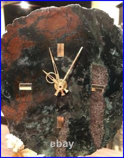 Vintage Table Clock Jaspe Brazil Natural, Decorative Handmade Medium 10 in Rare
